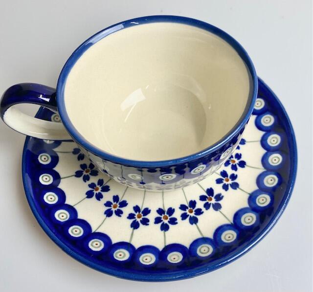 Ægte Polsk Keramik, kop 0,2 L
Håndlavet og Håndmalet
Mønster "Påfugle Øjne"