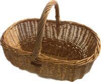 Kurv i pileflet med hank brugt som autokurv i bilen, praktisk til opbevaring og transport af småting.