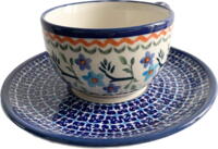 Kop med underkop 0,2 L - Polsk Keramik - Blomster Mosaik